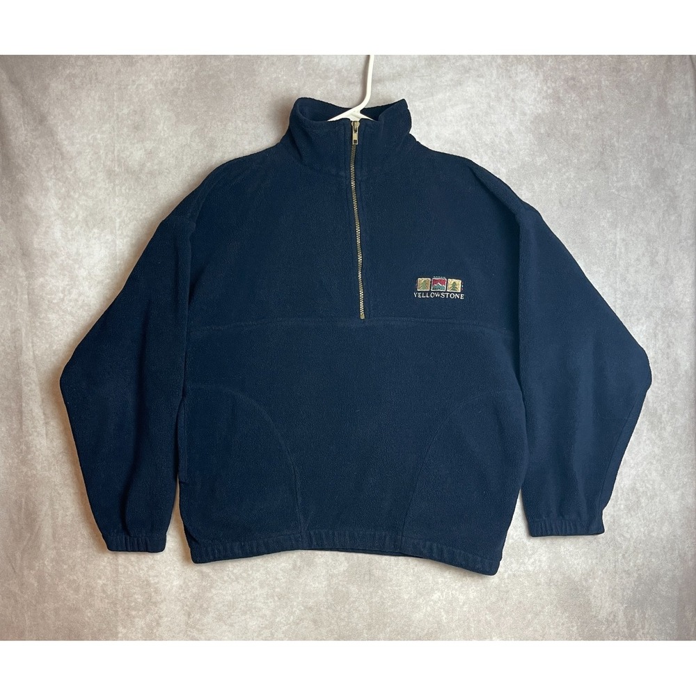 Vintage Yellowstone Fleece Jacket Mens Medium Blue Pullover Outdoor USA Made
